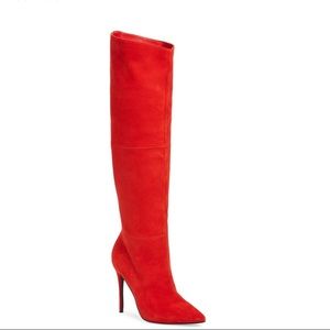 Red Suede Knee High Boot